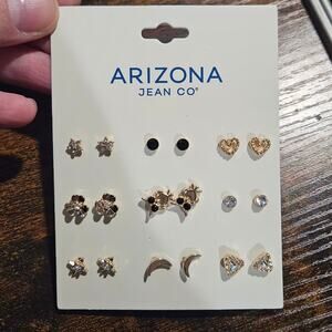 Arizona Jean Co. Set 9 Pairs of Stud Earrings ~ Kidcore Stars Hearts Moons Owls